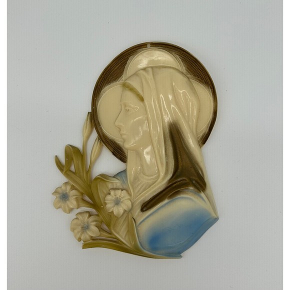 Celluloid Religious Jesus And Mary Wall Plaques Mid Century - Picture 4 of 5